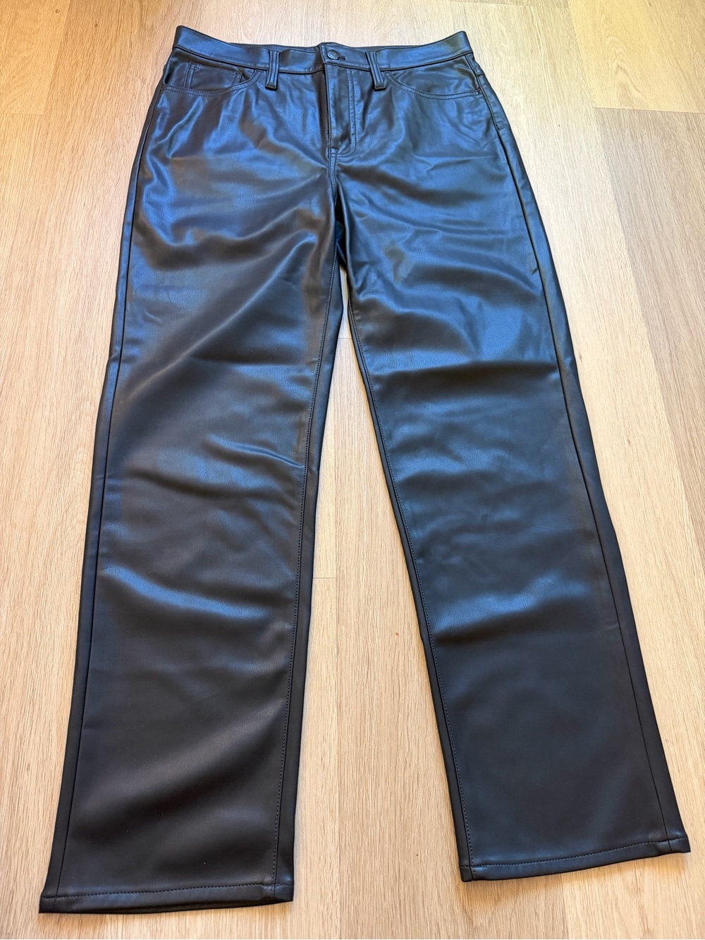J.Crew Black Faux Leather Straight Leg Pants Size 30 High Rise Re-Imagined